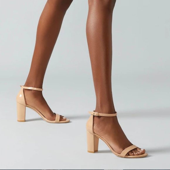 Stuart Weitzman NEARLYNUDE Patent Leather Block Heel Size 7.5 - Picture 3 of 15